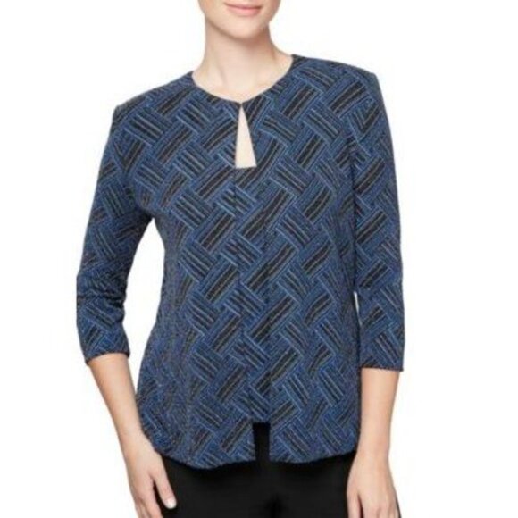 Alex Evenings Printed Jacket Black/Blue Women's Size Small - Picture 3 of 4